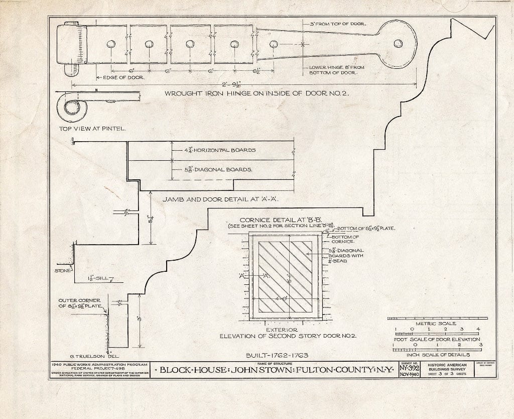 Blueprint HABS NY,18-JONTO,1A- (Sheet 3 of 3) - Johnson Hall, Blockhouse, Johnstown, Fulton County, NY
