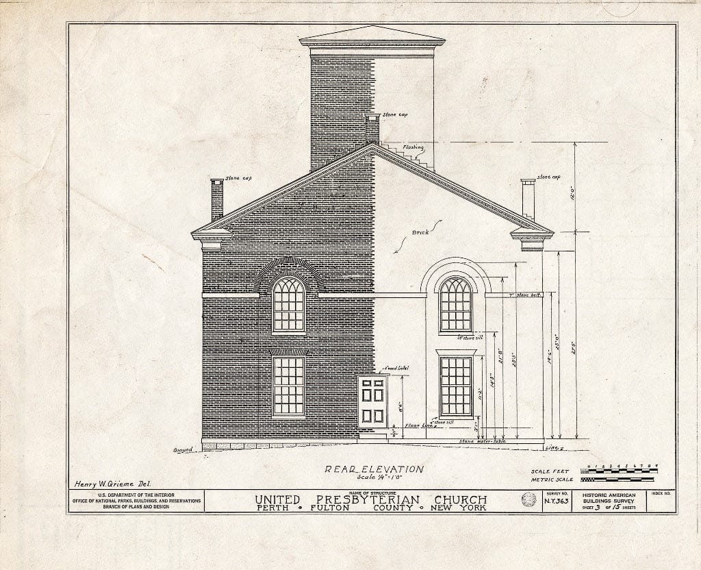 Blueprint HABS NY,18-Perth,1- (Sheet 3 of 15) - United Presbyterian Church, State Highway 30 Vicinity, Perth, Fulton County, NY