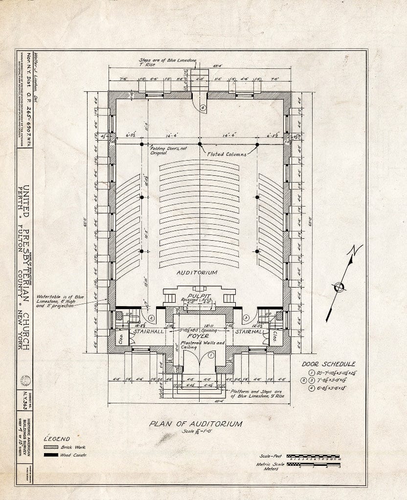 Blueprint HABS NY,18-Perth,1- (Sheet 4 of 15) - United Presbyterian Church, State Highway 30 Vicinity, Perth, Fulton County, NY