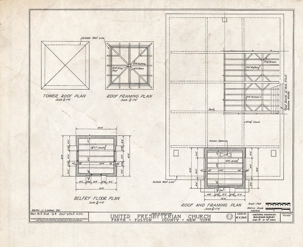 Blueprint HABS NY,18-Perth,1- (Sheet 8 of 15) - United Presbyterian Church, State Highway 30 Vicinity, Perth, Fulton County, NY