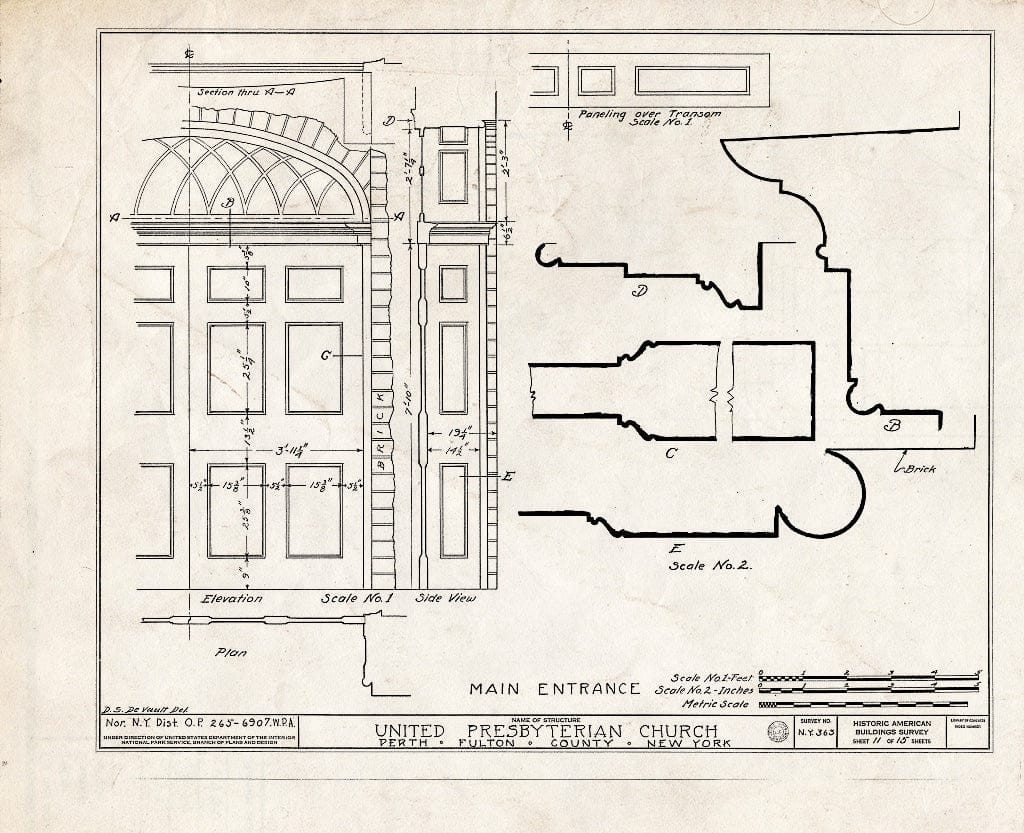 Blueprint HABS NY,18-Perth,1- (Sheet 11 of 15) - United Presbyterian Church, State Highway 30 Vicinity, Perth, Fulton County, NY