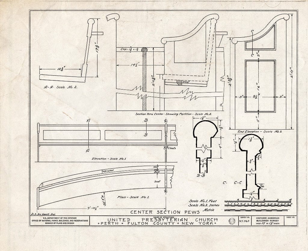 Blueprint HABS NY,18-Perth,1- (Sheet 15 of 15) - United Presbyterian Church, State Highway 30 Vicinity, Perth, Fulton County, NY