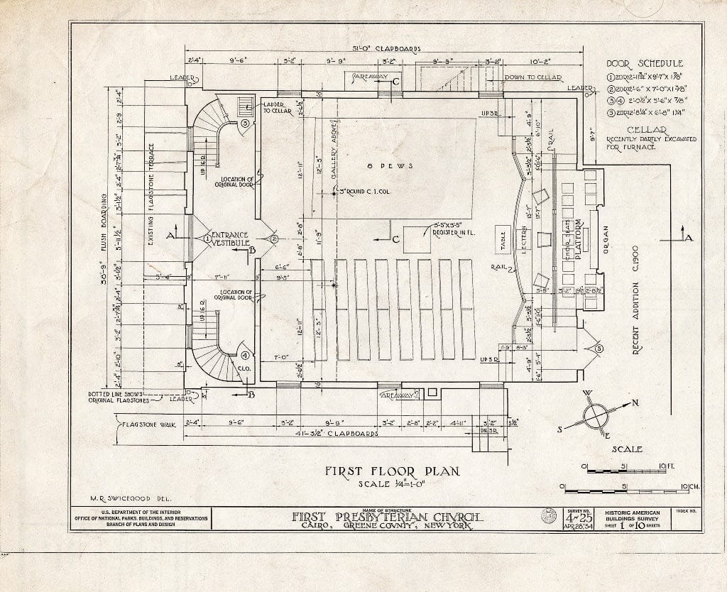Blueprint HABS NY,20-Caro,1- (Sheet 1 of 10) - First Presbyterian Church, Main Street, Cairo, Greene County, NY