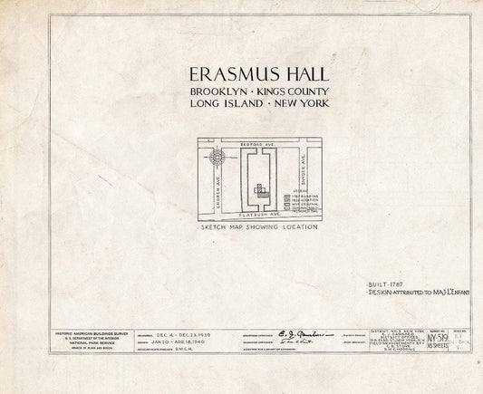 Blueprint HABS NY,24-Brok,4- (Sheet 0 of 18) - Erasmus Hall (Academy), Flatbush Avenue, Brooklyn, Kings County, NY