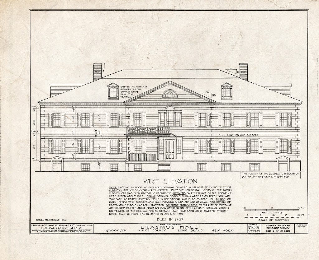 Blueprint HABS NY,24-Brok,4- (Sheet 5 of 18) - Erasmus Hall (Academy), Flatbush Avenue, Brooklyn, Kings County, NY