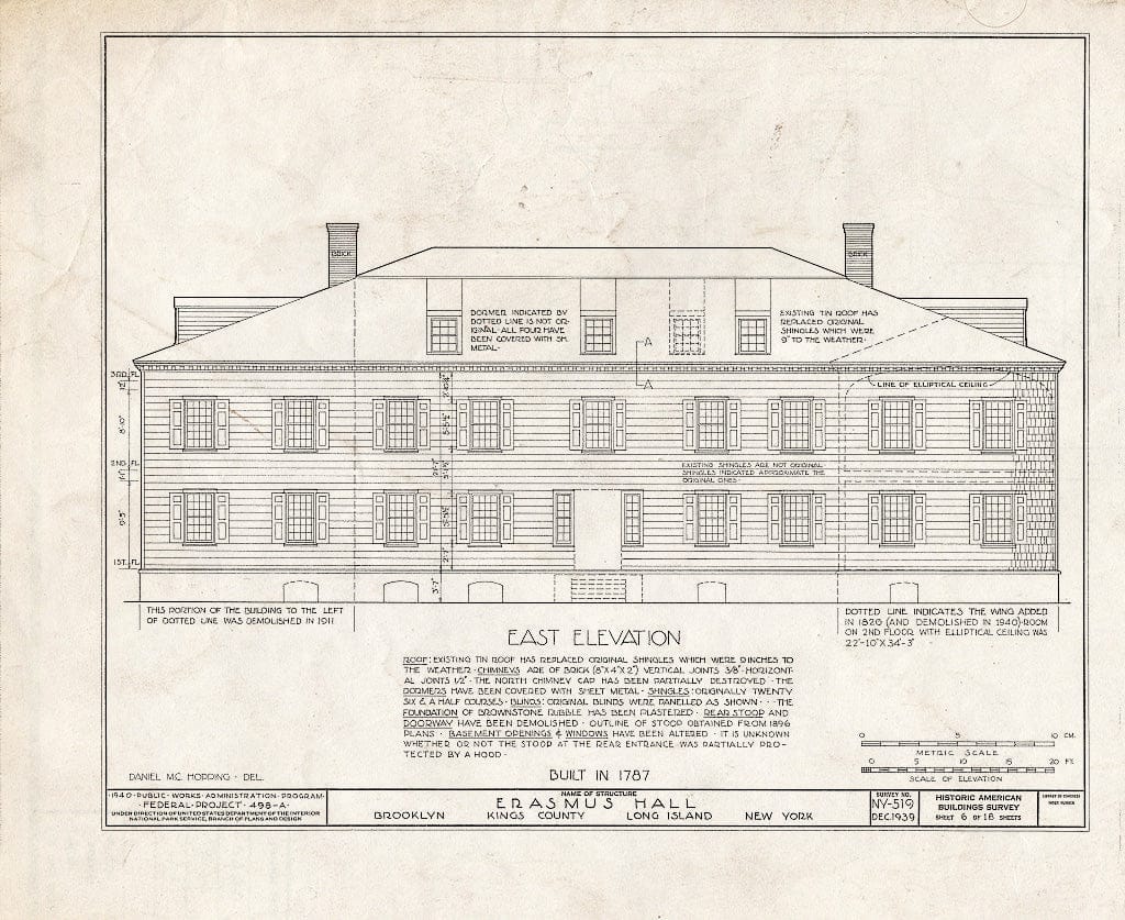 Blueprint HABS NY,24-Brok,4- (Sheet 6 of 18) - Erasmus Hall (Academy), Flatbush Avenue, Brooklyn, Kings County, NY