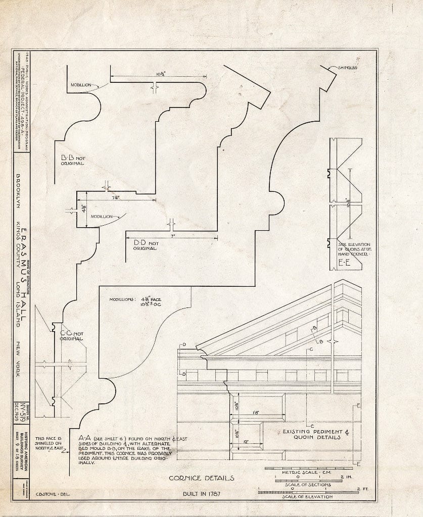 Blueprint HABS NY,24-Brok,4- (Sheet 9 of 18) - Erasmus Hall (Academy), Flatbush Avenue, Brooklyn, Kings County, NY