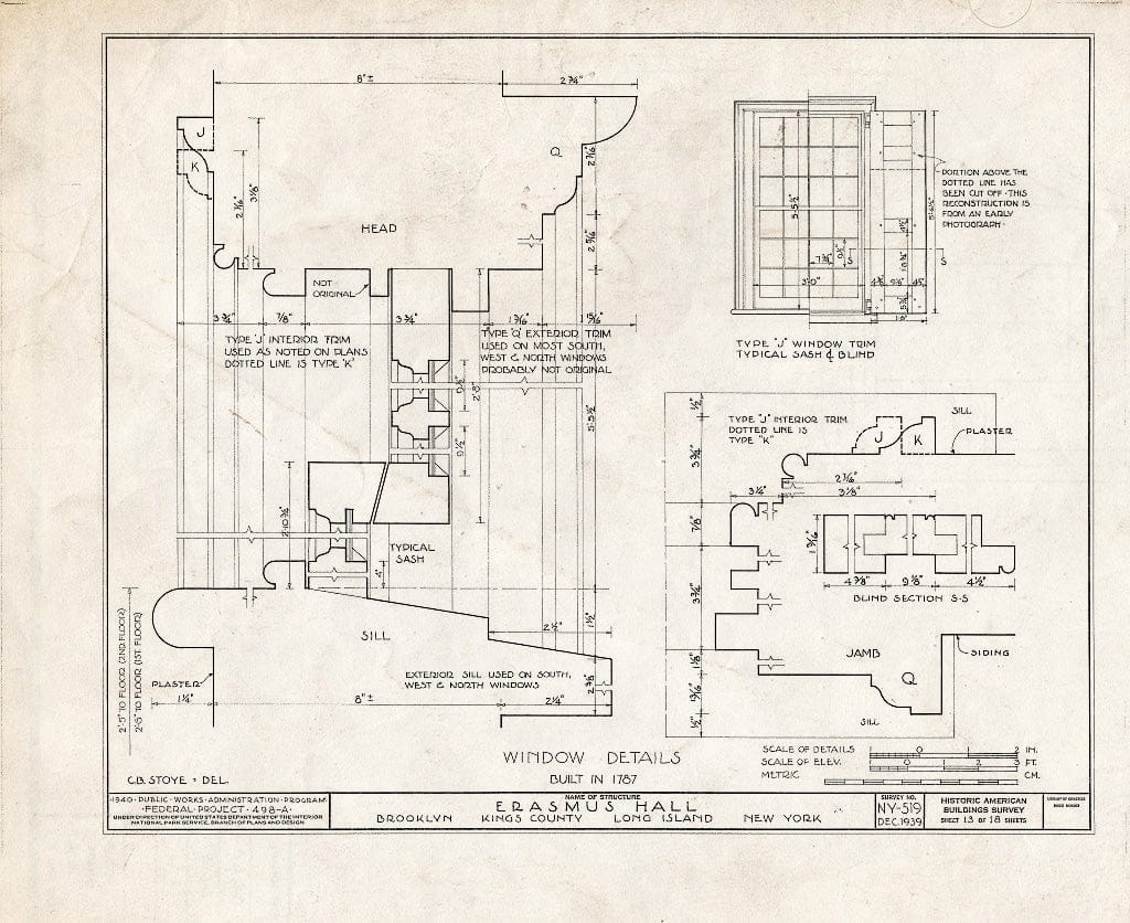 Blueprint HABS NY,24-Brok,4- (Sheet 13 of 18) - Erasmus Hall (Academy), Flatbush Avenue, Brooklyn, Kings County, NY