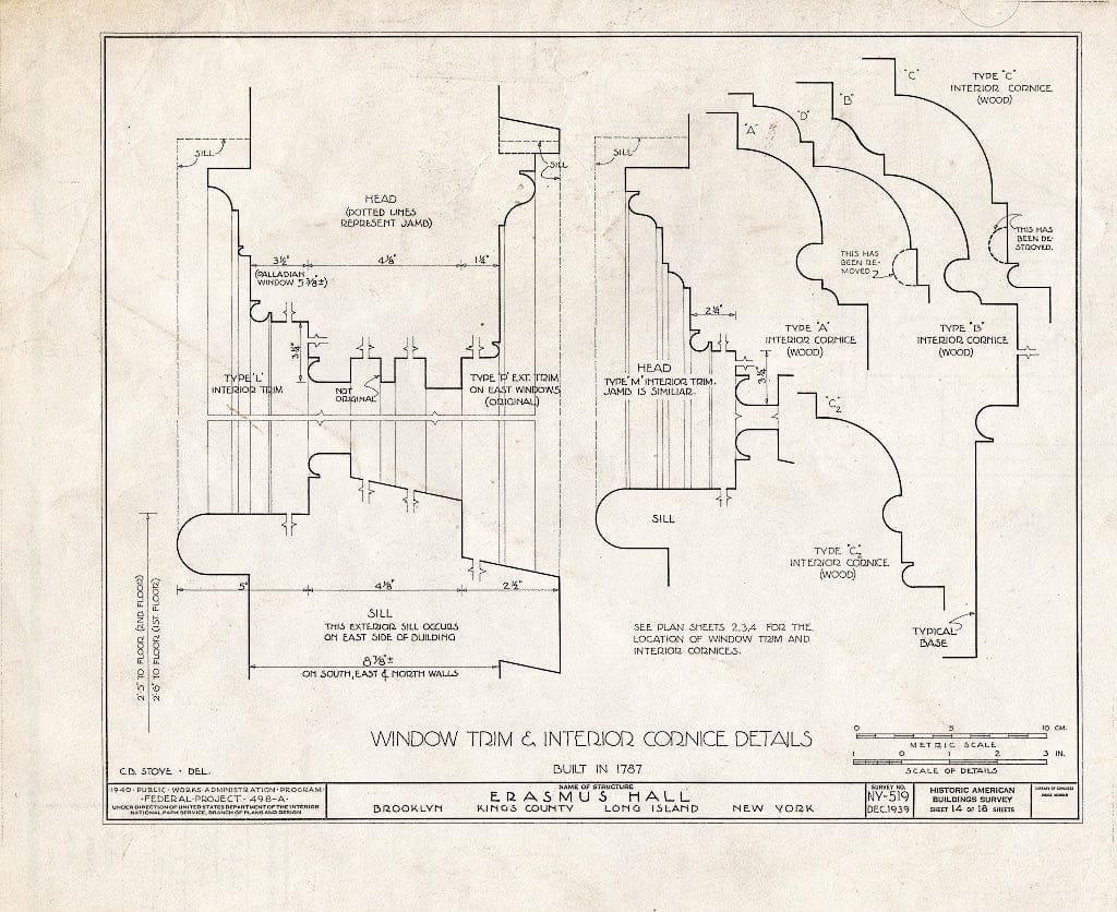 Blueprint HABS NY,24-Brok,4- (Sheet 14 of 18) - Erasmus Hall (Academy), Flatbush Avenue, Brooklyn, Kings County, NY