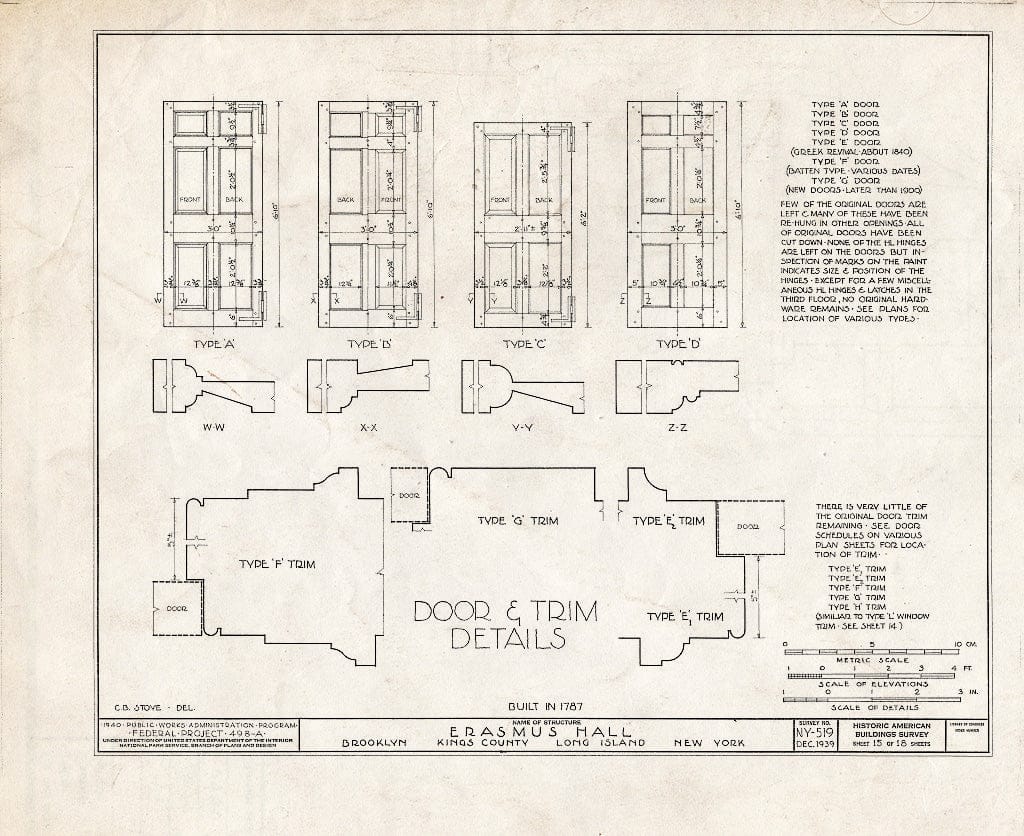 Blueprint HABS NY,24-Brok,4- (Sheet 15 of 18) - Erasmus Hall (Academy), Flatbush Avenue, Brooklyn, Kings County, NY