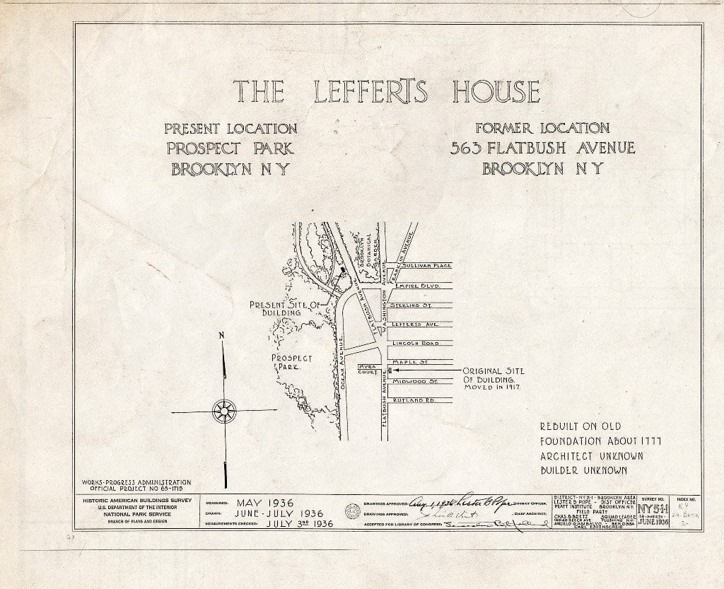 Blueprint HABS NY,24-Brok,2- (Sheet 0 of 14) - Lefferts House, Prospect Park (Moved from 563 Flatbush Avenue), Brooklyn, Kings County, NY