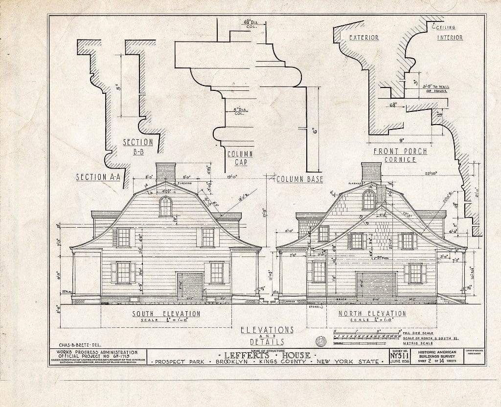 Blueprint HABS NY,24-Brok,2- (Sheet 2 of 14) - Lefferts House, Prospect Park (Moved from 563 Flatbush Avenue), Brooklyn, Kings County, NY