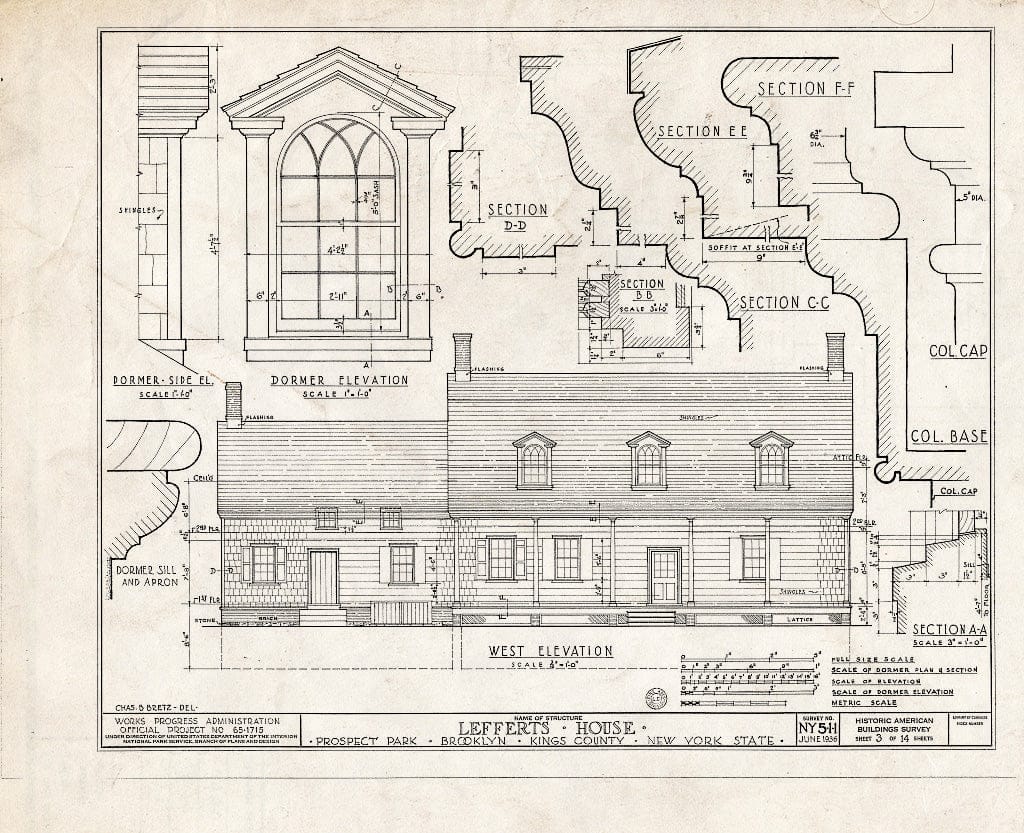 Blueprint HABS NY,24-Brok,2- (Sheet 3 of 14) - Lefferts House, Prospect Park (Moved from 563 Flatbush Avenue), Brooklyn, Kings County, NY