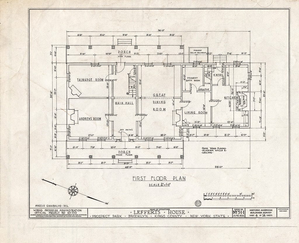 Blueprint HABS NY,24-Brok,2- (Sheet 4 of 14) - Lefferts House, Prospect Park (Moved from 563 Flatbush Avenue), Brooklyn, Kings County, NY