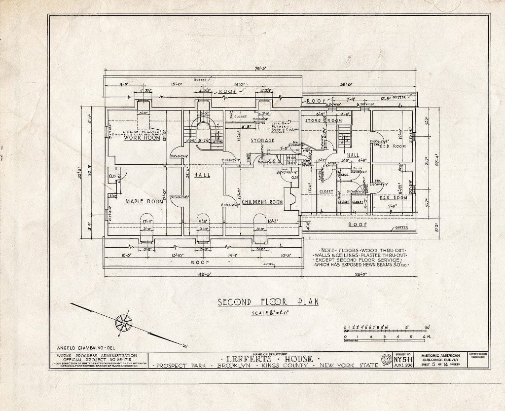 Blueprint HABS NY,24-Brok,2- (Sheet 5 of 14) - Lefferts House, Prospect Park (Moved from 563 Flatbush Avenue), Brooklyn, Kings County, NY