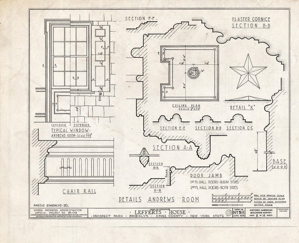 Blueprint HABS NY,24-Brok,2- (Sheet 8 of 14) - Lefferts House, Prospect Park (Moved from 563 Flatbush Avenue), Brooklyn, Kings County, NY