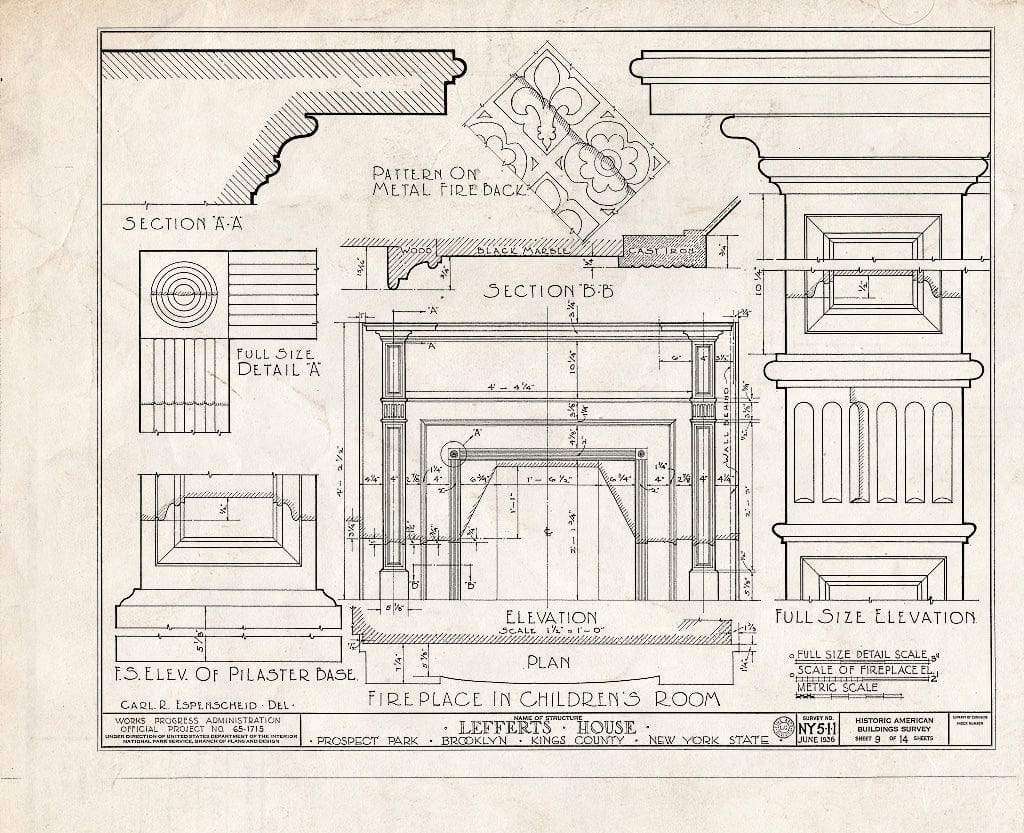 Blueprint HABS NY,24-Brok,2- (Sheet 9 of 14) - Lefferts House, Prospect Park (Moved from 563 Flatbush Avenue), Brooklyn, Kings County, NY