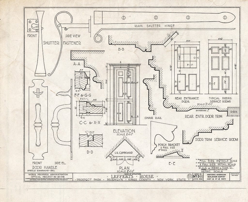 Blueprint HABS NY,24-Brok,2- (Sheet 14 of 14) - Lefferts House, Prospect Park (Moved from 563 Flatbush Avenue), Brooklyn, Kings County, NY