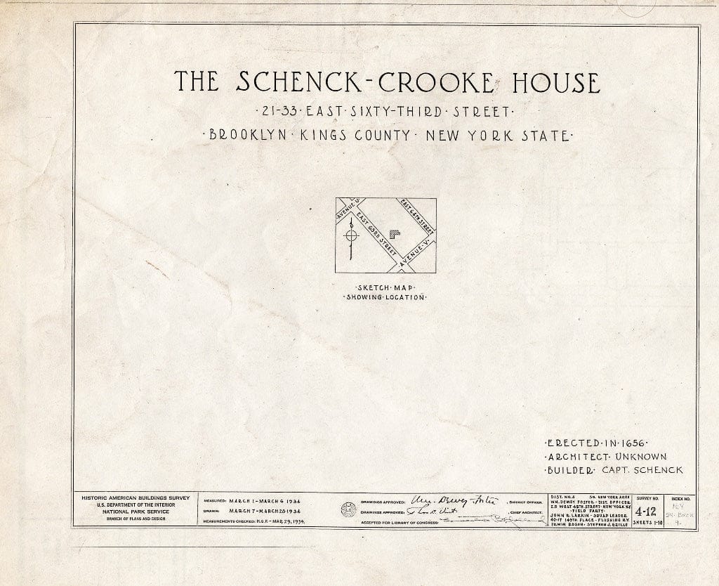 Blueprint HABS NY,24-Brok,9- (Sheet 0 of 10) - Schenck-Crooke House, 21-23 East Sixty-Third Street, Brooklyn, Kings County, NY