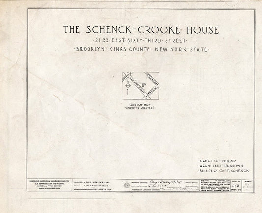 Blueprint HABS NY,24-Brok,9- (Sheet 0 of 10) - Schenck-Crooke House, 21-23 East Sixty-Third Street, Brooklyn, Kings County, NY