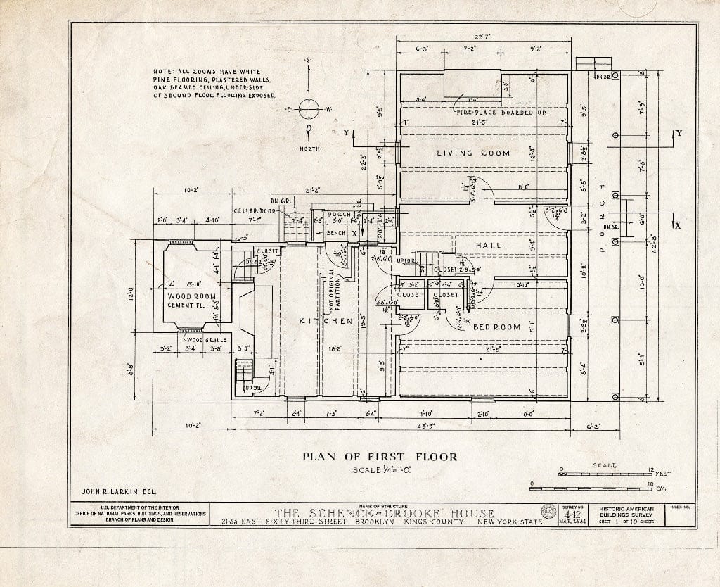 Blueprint HABS NY,24-Brok,9- (Sheet 1 of 10) - Schenck-Crooke House, 21-23 East Sixty-Third Street, Brooklyn, Kings County, NY