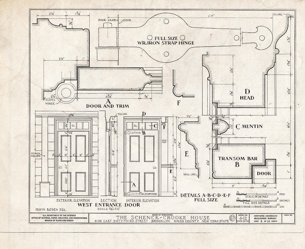 Blueprint HABS NY,24-Brok,9- (Sheet 8 of 10) - Schenck-Crooke House, 21-23 East Sixty-Third Street, Brooklyn, Kings County, NY