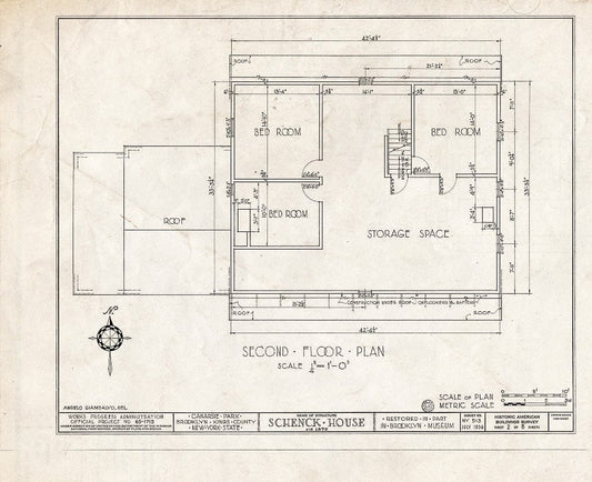 Blueprint HABS NY,24-Brok,18- (Sheet 2 of 8) - Schenck House, Canarsie Park (Fragments in Brooklyn Museum), Brooklyn, Kings County, NY
