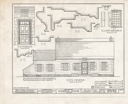 Blueprint HABS NY,24-Brok,18- (Sheet 3 of 8) - Schenck House, Canarsie Park (Fragments in Brooklyn Museum), Brooklyn, Kings County, NY
