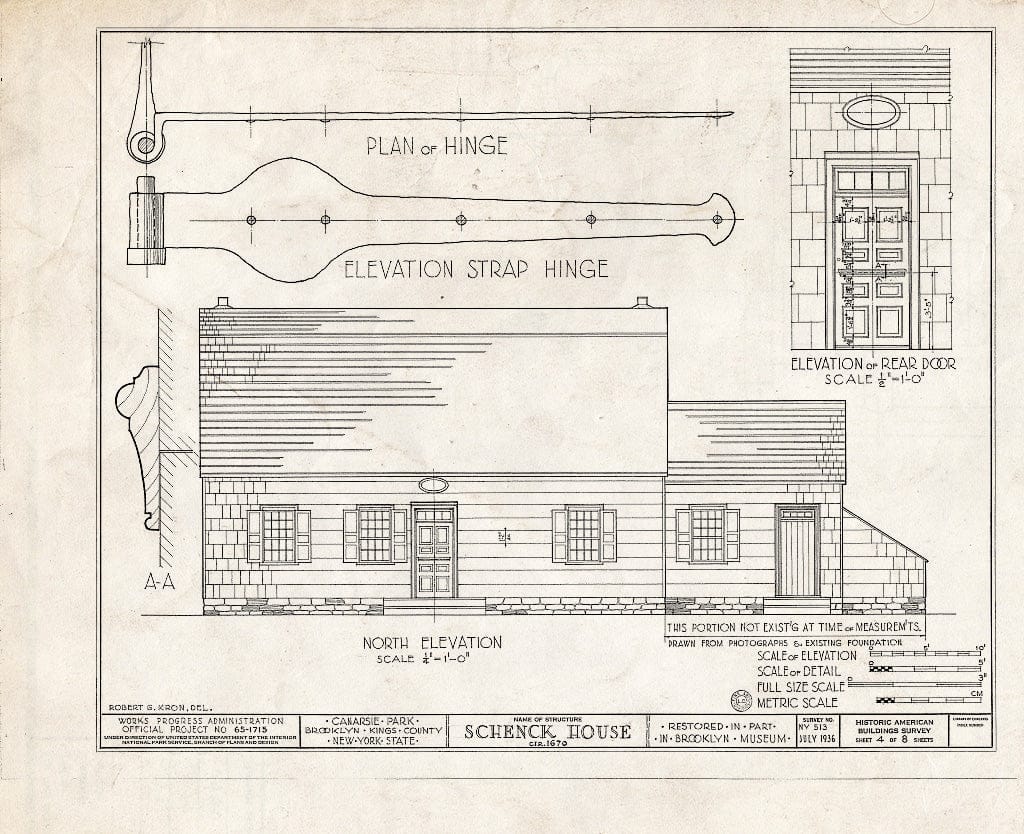 Blueprint HABS NY,24-Brok,18- (Sheet 4 of 8) - Schenck House, Canarsie Park (Fragments in Brooklyn Museum), Brooklyn, Kings County, NY