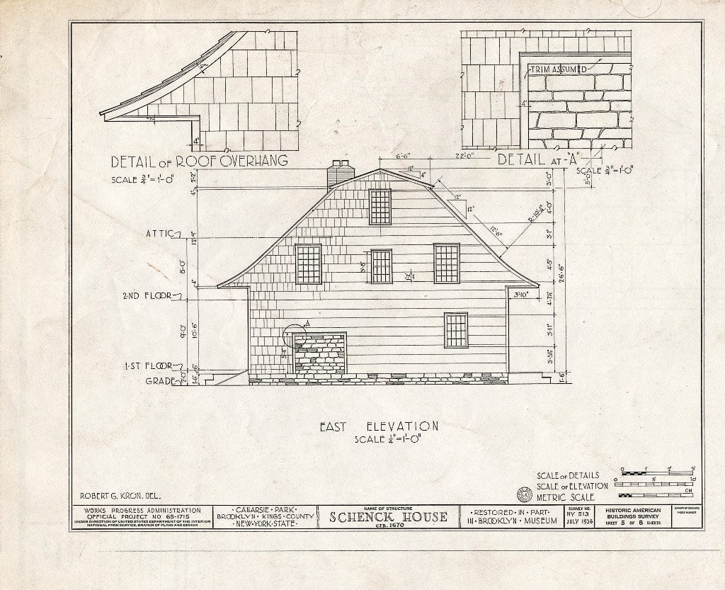 Blueprint HABS NY,24-Brok,18- (Sheet 5 of 8) - Schenck House, Canarsie Park (Fragments in Brooklyn Museum), Brooklyn, Kings County, NY