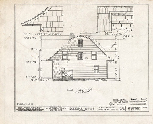 Blueprint HABS NY,24-Brok,18- (Sheet 5 of 8) - Schenck House, Canarsie Park (Fragments in Brooklyn Museum), Brooklyn, Kings County, NY