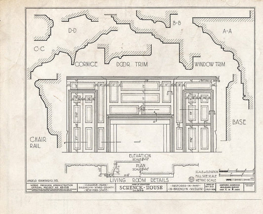 Blueprint HABS NY,24-Brok,18- (Sheet 6 of 8) - Schenck House, Canarsie Park (Fragments in Brooklyn Museum), Brooklyn, Kings County, NY