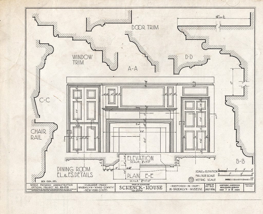 Blueprint HABS NY,24-Brok,18- (Sheet 7 of 8) - Schenck House, Canarsie Park (Fragments in Brooklyn Museum), Brooklyn, Kings County, NY