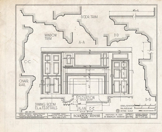 Blueprint HABS NY,24-Brok,18- (Sheet 7 of 8) - Schenck House, Canarsie Park (Fragments in Brooklyn Museum), Brooklyn, Kings County, NY