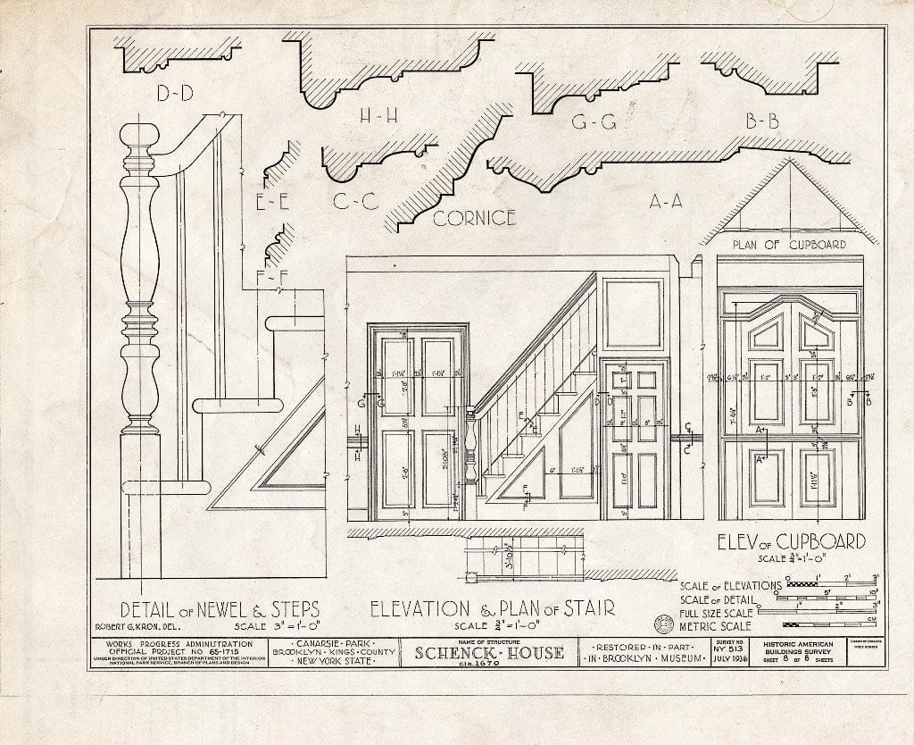 Blueprint HABS NY,24-Brok,18- (Sheet 8 of 8) - Schenck House, Canarsie Park (Fragments in Brooklyn Museum), Brooklyn, Kings County, NY