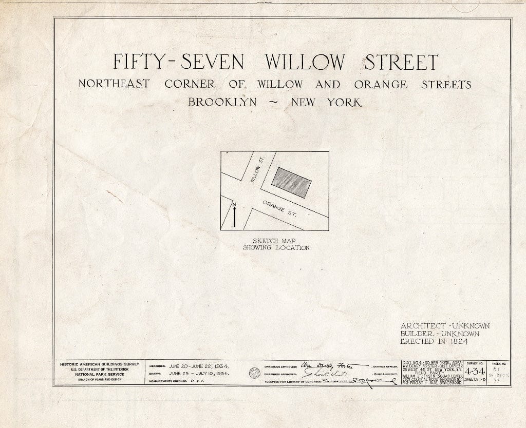 Blueprint HABS NY,24-Brok,33- (Sheet 0 of 8) - Harold J. Szold House, 57 Willow Street, Brooklyn, Kings County, NY