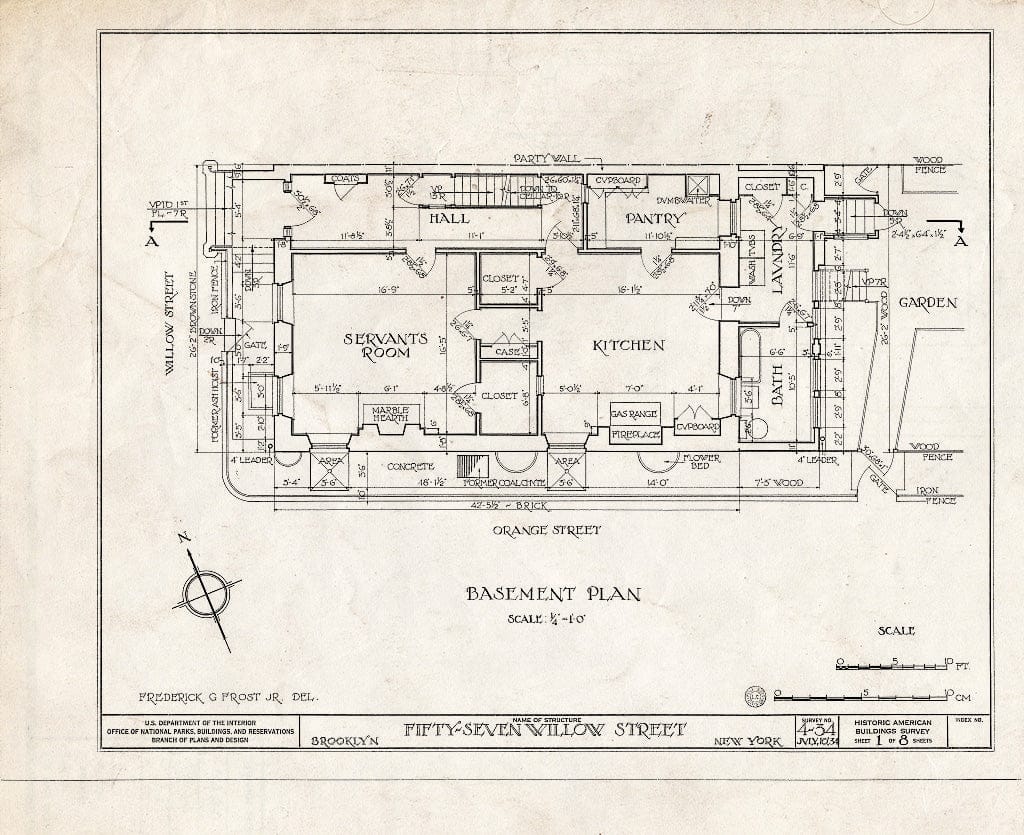 Blueprint HABS NY,24-Brok,33- (Sheet 1 of 8) - Harold J. Szold House, 57 Willow Street, Brooklyn, Kings County, NY