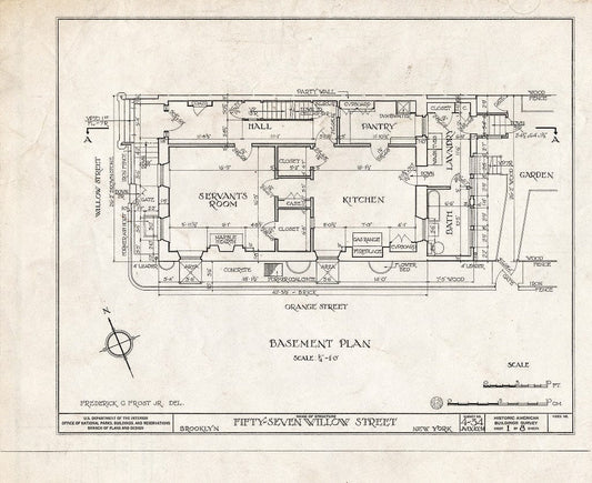 Blueprint HABS NY,24-Brok,33- (Sheet 1 of 8) - Harold J. Szold House, 57 Willow Street, Brooklyn, Kings County, NY