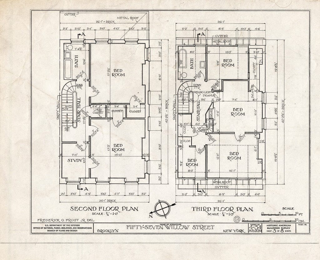 Blueprint HABS NY,24-Brok,33- (Sheet 3 of 8) - Harold J. Szold House, 57 Willow Street, Brooklyn, Kings County, NY