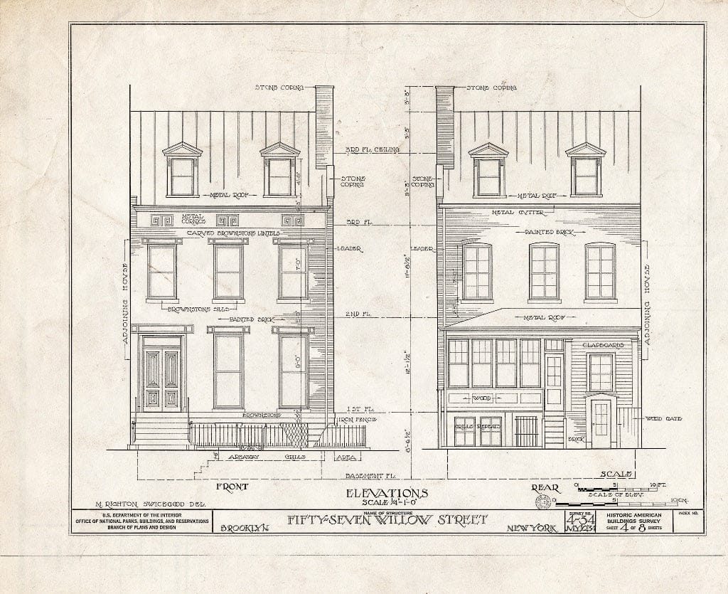 Blueprint HABS NY,24-Brok,33- (Sheet 4 of 8) - Harold J. Szold House, 57 Willow Street, Brooklyn, Kings County, NY