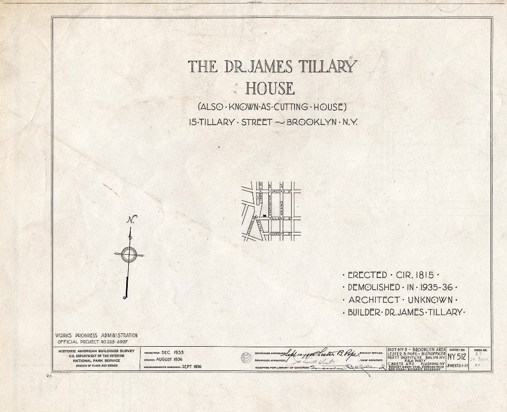 Blueprint HABS NY,24-Brok,35- (Sheet 0 of 11) - Dr. James Tillary House, 15 Tillary Street, Brooklyn, Kings County, NY