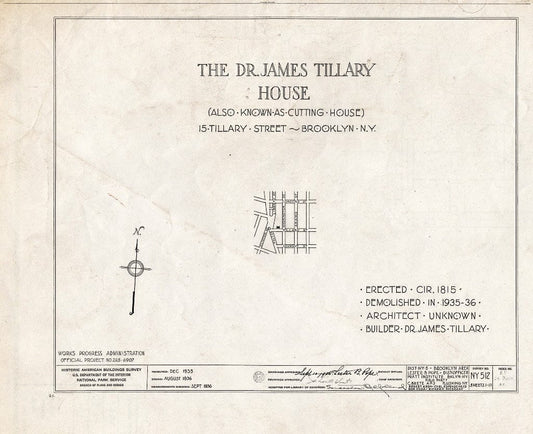 Blueprint HABS NY,24-Brok,35- (Sheet 0 of 11) - Dr. James Tillary House, 15 Tillary Street, Brooklyn, Kings County, NY
