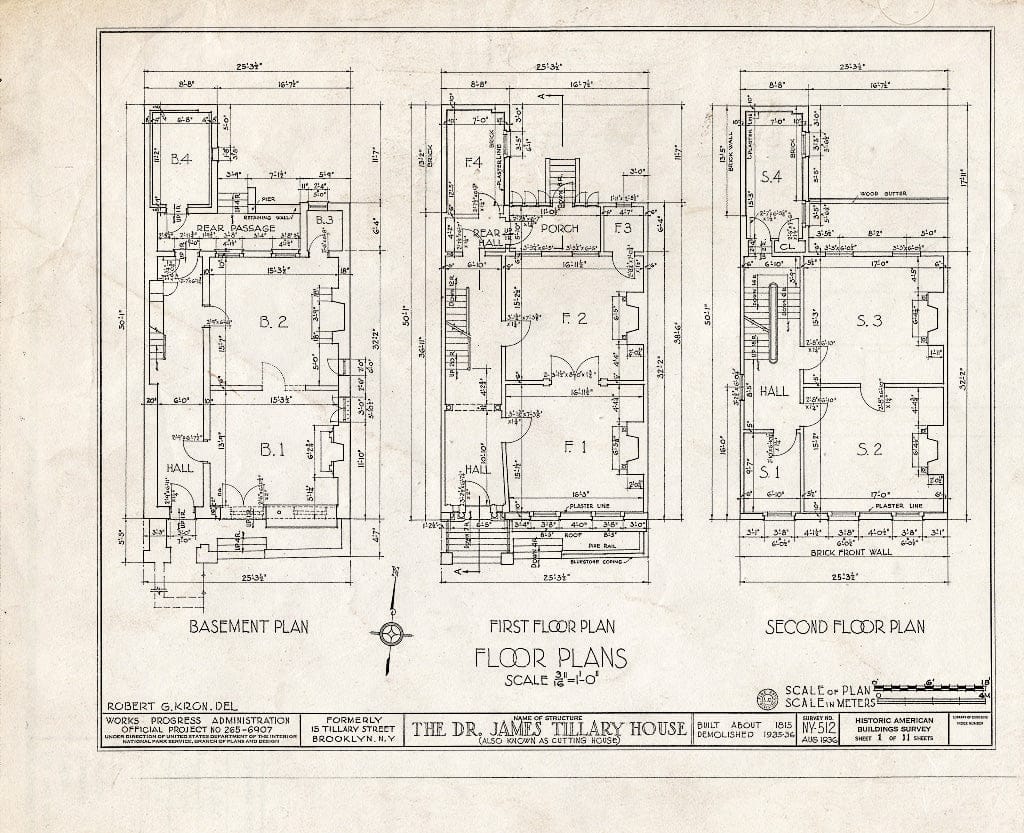 Blueprint HABS NY,24-Brok,35- (Sheet 1 of 11) - Dr. James Tillary House, 15 Tillary Street, Brooklyn, Kings County, NY