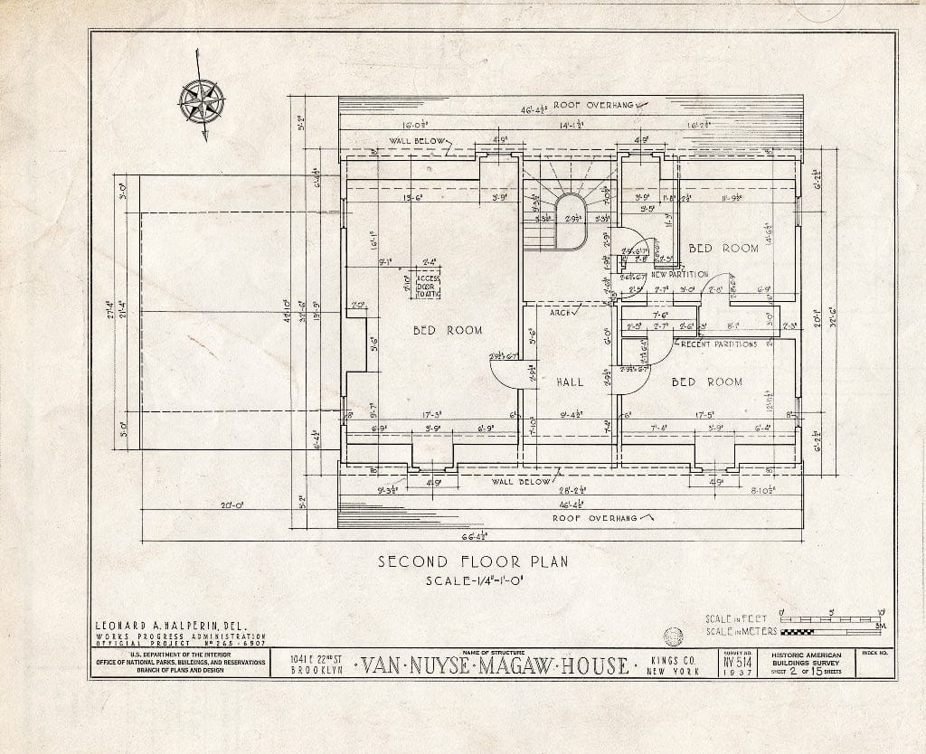 Blueprint HABS NY,24-Brok,36- (Sheet 2 of 15) - Van Nuyse-Magaw House, 1041 East Twenty-Second Street, Brooklyn, Kings County, NY