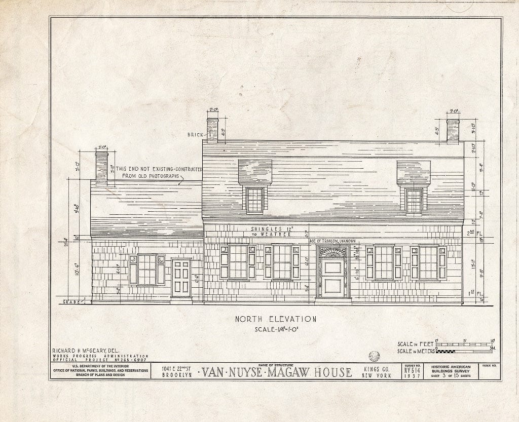 Blueprint HABS NY,24-Brok,36- (Sheet 3 of 15) - Van Nuyse-Magaw House, 1041 East Twenty-Second Street, Brooklyn, Kings County, NY