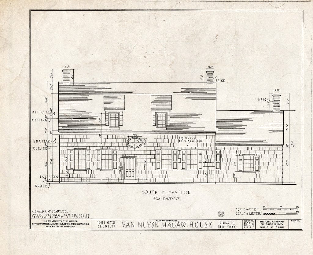 Blueprint HABS NY,24-Brok,36- (Sheet 5 of 15) - Van Nuyse-Magaw House, 1041 East Twenty-Second Street, Brooklyn, Kings County, NY