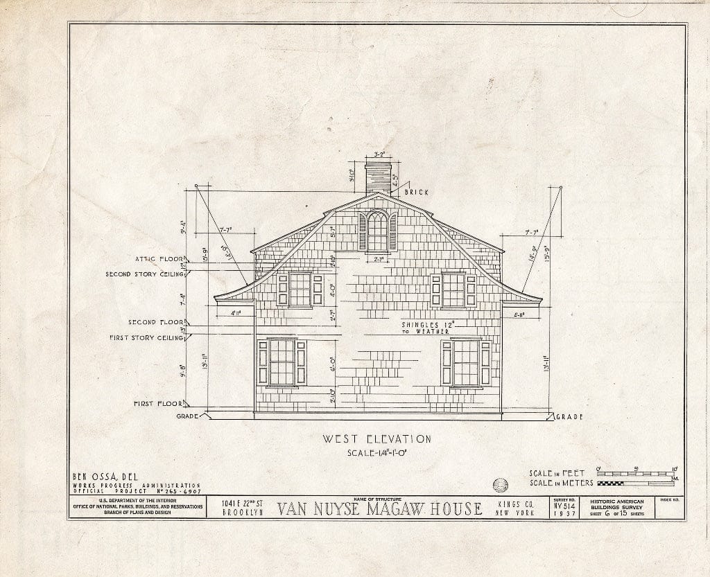 Blueprint HABS NY,24-Brok,36- (Sheet 6 of 15) - Van Nuyse-Magaw House, 1041 East Twenty-Second Street, Brooklyn, Kings County, NY
