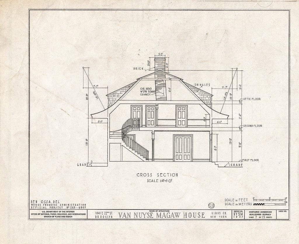 Blueprint HABS NY,24-Brok,36- (Sheet 7 of 15) - Van Nuyse-Magaw House, 1041 East Twenty-Second Street, Brooklyn, Kings County, NY