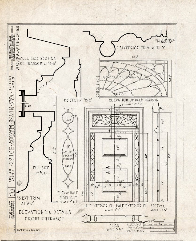Blueprint HABS NY,24-Brok,36- (Sheet 8 of 15) - Van Nuyse-Magaw House, 1041 East Twenty-Second Street, Brooklyn, Kings County, NY