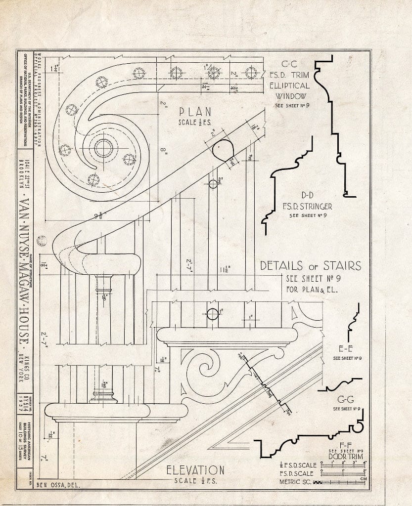 Blueprint HABS NY,24-Brok,36- (Sheet 10 of 15) - Van Nuyse-Magaw House, 1041 East Twenty-Second Street, Brooklyn, Kings County, NY